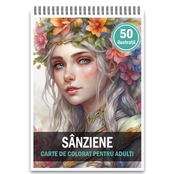 Carte de colorat, 50 de ilustratii, Sanziene, 106 pagini