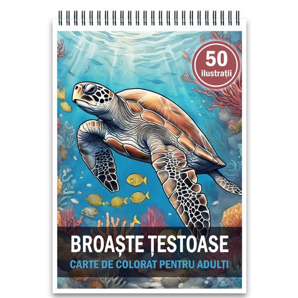 Carte de colorat, 50 de ilustratii, Broaste Testoase, 106 pagini