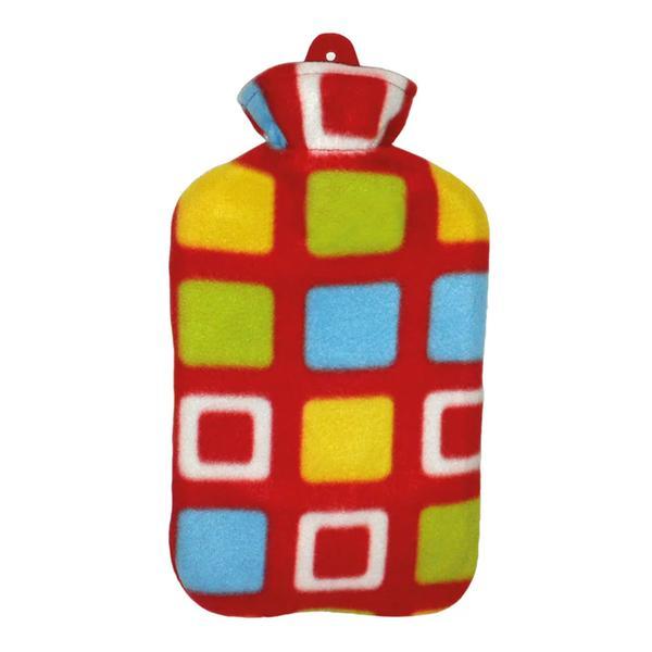 Perna cu apa calda Termofor Sanity, husa in patratele, material placut, recipient din cauciuc ecologic, 2l, efect linistitor, Multicolor