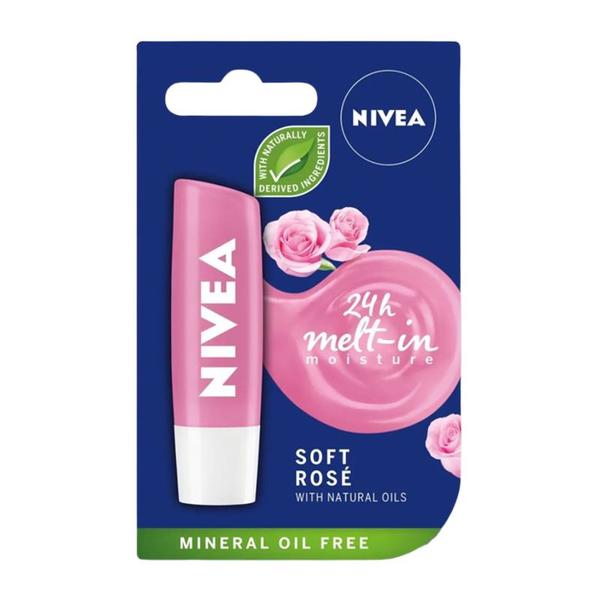 Balsam de Buze Hranitor cu Trandafir - Nivea Lip Care Soft Rose, 4,8 g