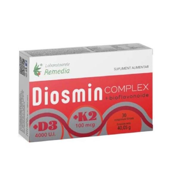 Diosmin Complex +Bioflavonoide + D3 (4000 U.I.) + K2 (100 mcg) - Remedia, 30 comprimate