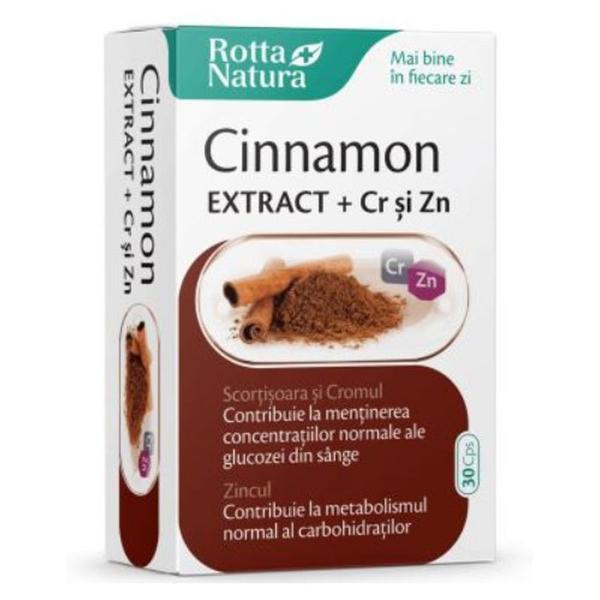 Cinnamon Extract + Crom si Zinc, Rotta Natura, 30 capsule