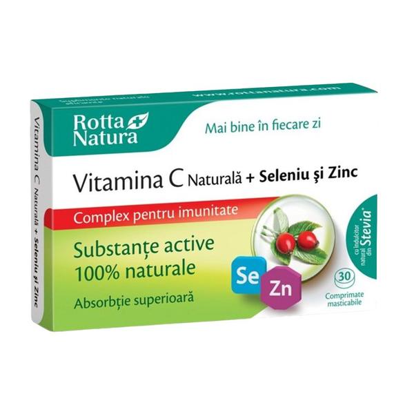 Vitamina C Naturala + Seleniu si Zinc Rotta Natura, 30 comprimate masticabile