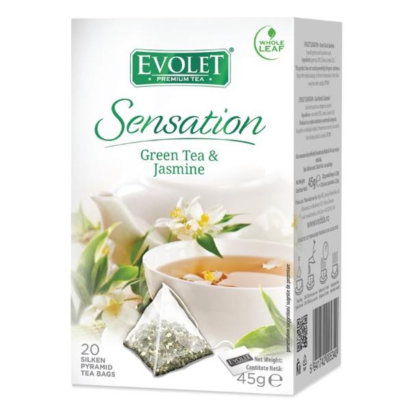 Ceai Verde si Iasomie - Vedda Evolet Sensation Green Tea &amp; Jasmine, 20 plicuri x 2.25 g