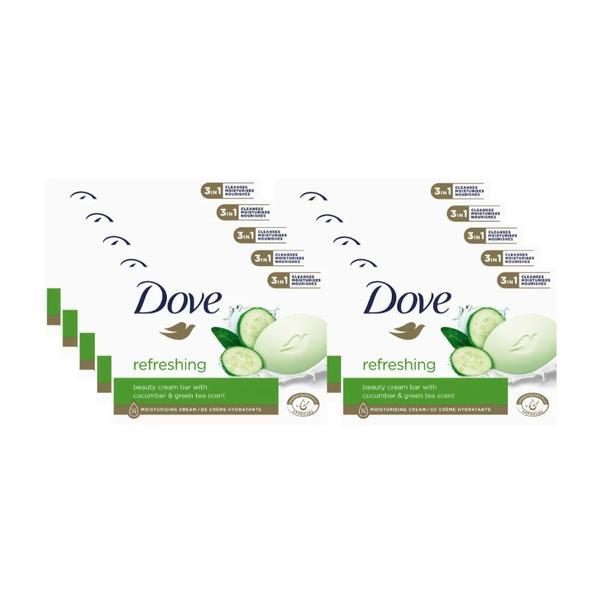 Set 10 x Sapun solid Dove Refreshing de castravete &amp; ceai verde, 1/4 crema hidratanta, 10x90 g