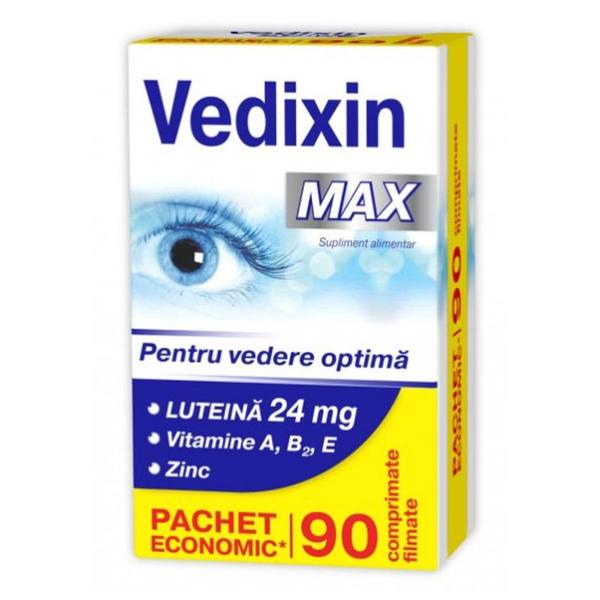 Vedixin Max cu Luteina 24 mg, Vitamine A, B2, E si Zinc Pentru Vedere Optima - Zdrovit, 90 comprimate filmate
