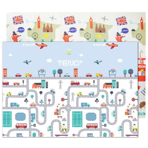 Covoras de Joaca pentru Copii Teno®, 2 fete, termic, anti-derapant, pliabil, protectie impotriva loviturilor, oras si Londra, 200x180cm, grosime 1 cm, multicolor