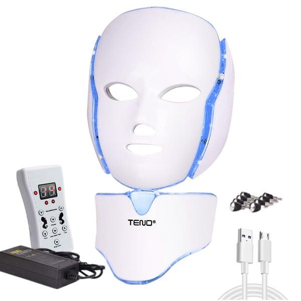 Masca Faciala 7in1 cu Led Teno®, beneficii anti-imbatranire, reducerea ridurilor/acnee/pete, iluminare ten, curent galvanic, tratament complet, alb
