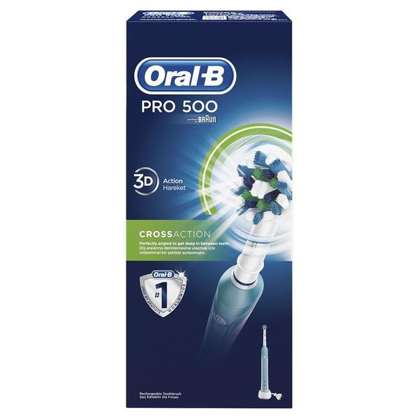 Periuta de Dinti Electrica - Oral-B PRO 500 Cross Action, 20000 pulsatii/min 8800 oscilatii/min, 3D cleaning, 1 buc