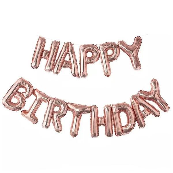 Set 13 Baloane Teno&reg;, Litere, Petreceri/Aniversari/Evenimente, model Happy Birthday, rose gold