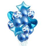 Set 14 Baloane Teno®, Confeti, Petreceri/Aniversari/Evenimente, Stea/Inima/Rotunde, 3 culori, latex, albastru