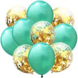 Set 10 Baloane Teno®, Confeti, Petreceri/Aniversari/Evenimente, o singura dimensiune, 2 culori, latex, turcoaz/auriu