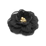Brosa eleganta floare neagra din voal mijloc auriu 8.5 cm, Corizmi, Mabel