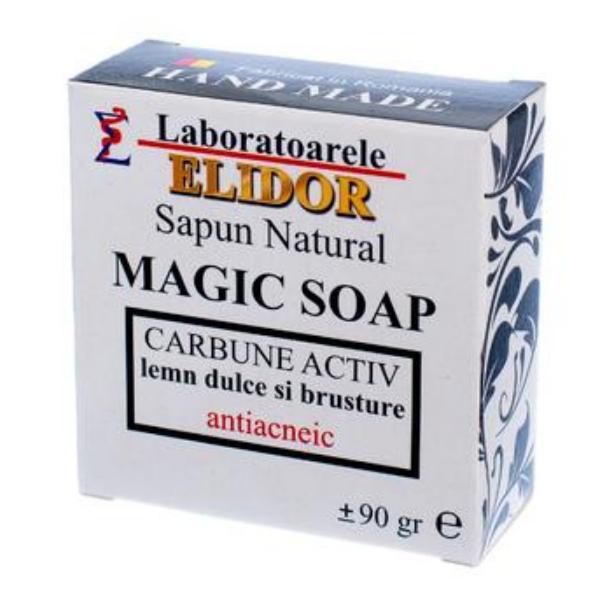 Sapun Solid detoxifiant cu lemn dulce,brusture, carbun activ Magic Soap cu Carbune Elidor, 90 g