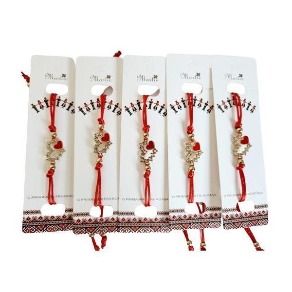 Set 5 Martisor Bratara, Snur Rosu Reglabil, Inimioare