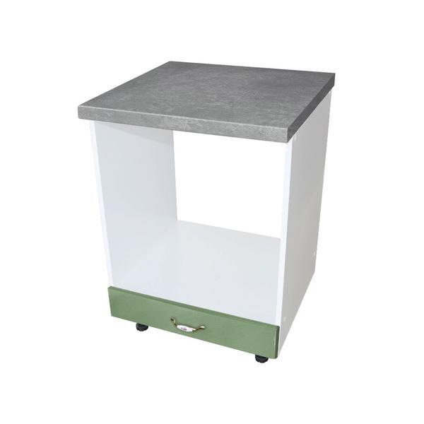 Corp pentru cuptor incorporabil cu sertar Zebra, Alb/Mdf Verde, cu blat Gri, 60 x 85 x 60 cm