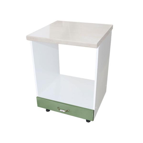 Corp pentru cuptor incorporabil cu sertar Zebra, Alb/MDF Verde, cu blat travertin, 60 x 85 x 60 cm