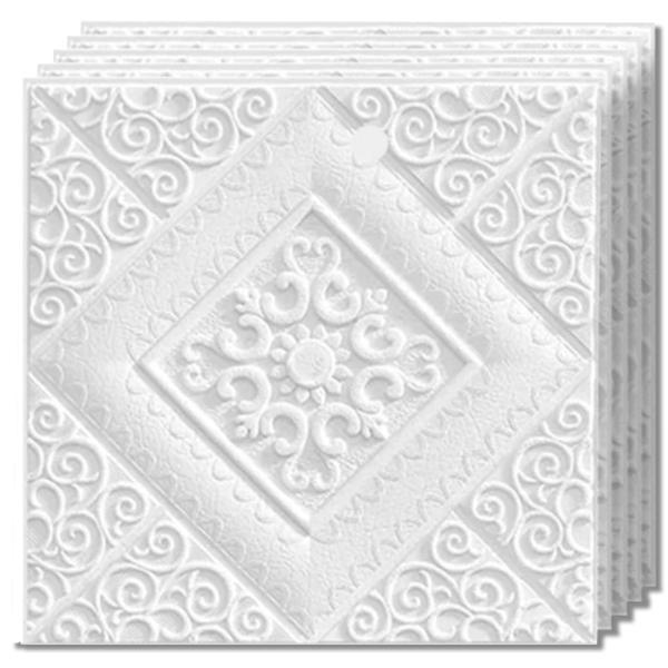 Set 25x Tapet Mic 3D Teno®, suprafata acoperire 3.06 mp, autoadeziv, perete/tavan, model floare, waterproof, usor de montat, design modern, 35x35 cm, alb