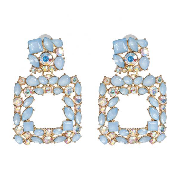 Cercei Violet, albastri, decorati cu pietre, model geometric - Colectia Glamour