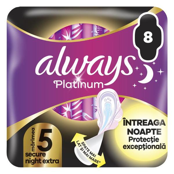 Absorbante Igienice - Always Platinum Secure Night Extra, marimea 5, 8 buc