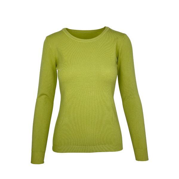 Pulover tricotat fin cu decolteu rotund, verde lime, S-M