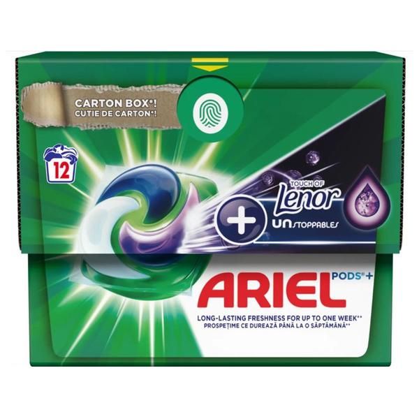 Detergent Automat Gel Capsule - Ariel All in One Pods + Touch of Lenor Unstoppables, 12 buc