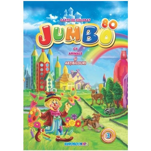 Carte de colorat Jumbo cu animale si abtibilduri, editura Eurobookids