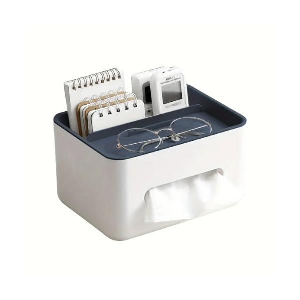 Cutie suport servetele multifunctional, pentru casa, plastic, alb/albastru, 21cm x 16 cm x 12 cm