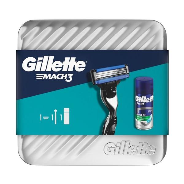 Set Cadou Gillette: Aparat de ras Mach 3 + Gel de ras Series Soothing Sensitive, 100 ml + Cutie Reutilizabila, 1 set