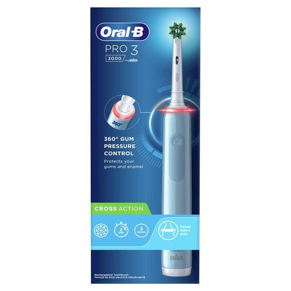 oral b pro 3 cross action Periuta de Dinti Electrica - Oral-B Pro 3 Cross Action, Albastru, 1 bucata
