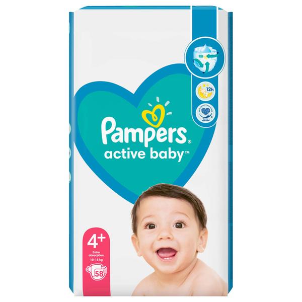 Scutece pentru Bebelusi - Pampers Active Baby, marimea 4+ (10-15 kg), 58 buc