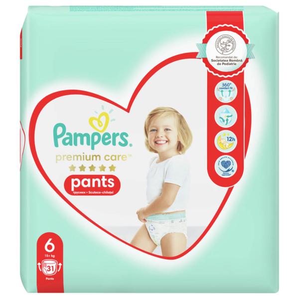 Scutece-Chilotel - Pampers Premium Care Pants, marimea 6 ( 15+ kg), 31 buc