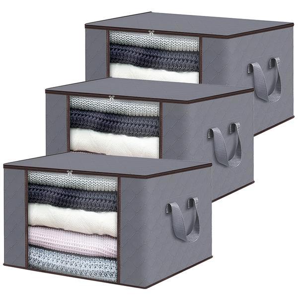 Set 3 Cutii pentru Depozitare si Organizare Mari Teno®, 105 L, 70x50x30 cm, gri deschis