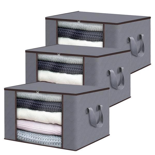 Set 3 Cutii pentru Depozitare si Organizare Medii Teno®, 84 L, 60x40x35 cm, gri deschis