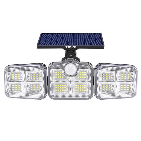 Lampa Solara Tripla 86 Led-uri Teno&reg;, senzor de miscare, 3 moduri de iluminare, protectie IP65, Waterproof, exterior, negru