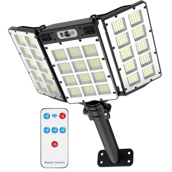 Lampa Solara Stradala 800 Led-uri Teno®, 3 capete, control prin telecomanda, exterior, negru