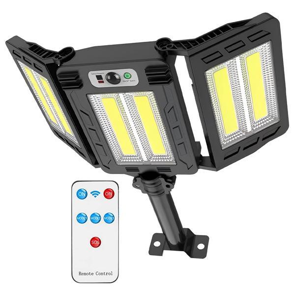 Lampa Solara Stradala 6 LED-uri Teno®, 3 capete, control prin telecomanda, senzor de miscare, 3 moduri de iluminare, protectie IP65, Waterproof, exterior, negru