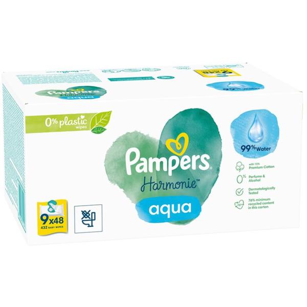 Servetele Umede Pentru Copii - Pampers Harmonie Aqua, 9 x 48 buc