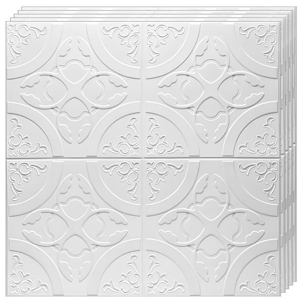 Set 10x Tapet 3D Teno®, suprafata acoperire 4.9 mp, autoadeziv, Model Floral Cerc, perete/tavan, waterproof, usor de montat, design modern, 70x77 cm, alb