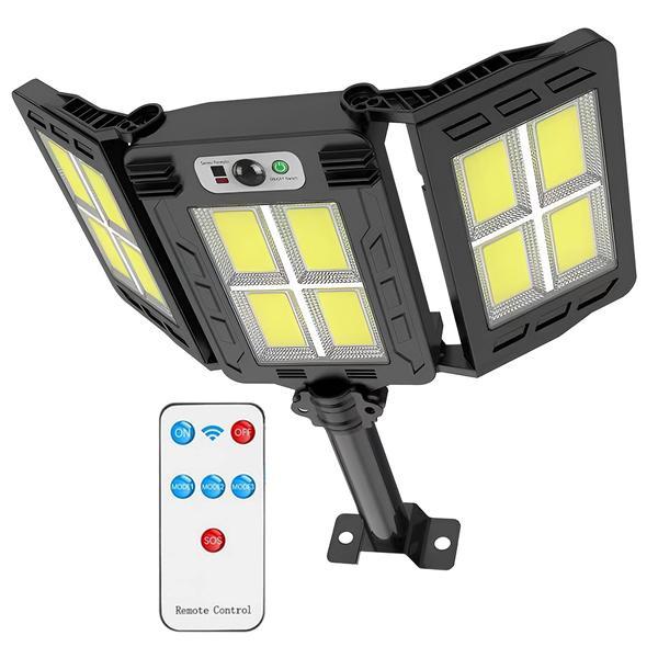 Lampa Solara Stradala 12 Led-uri Teno&reg;, 3 capete, control prin telecomanda, Waterproof, exterior, negru