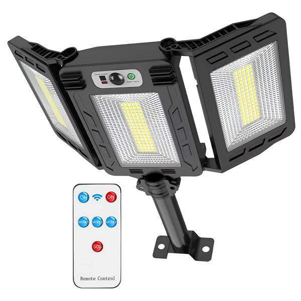 Lampa Solara Stradala 240 Led-uri Teno&reg;, 3 capete, control prin telecomanda, waterproof, exterior, negru