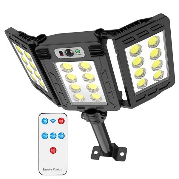 Lampa Solara Stradala 24 Led-uri Teno&reg;, tip bec, 3 capete, control prin telecomanda, Waterproof, exterior, negru