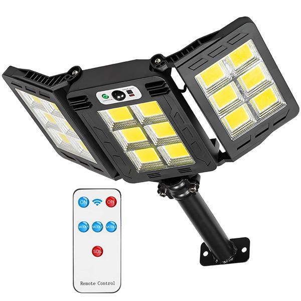 Lampa Solara Stradala 18 Led-uri Teno&reg;, 3 capete, control prin telecomanda, senzor de miscare, Waterproof, exterior, negru