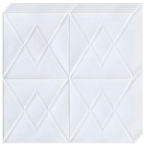 Set 20x Tapet 3D Teno®, suprafata acoperire 9.8 mp, autoadeziv, Model Romburi, 70x77 cm, alb