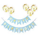 Set 5 Baloane cu Banner Teno®, Confetti, pentru Petreceri/Aniversari/Evenimente, model HAPPY BIRTHDAY, albastru