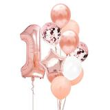 Set 12 Baloane Teno®, Cifra 1, pentru Petreceri/Aniversari/Evenimente, Stea/Rotunde/Confetti, 3 culori, latex, rose gold