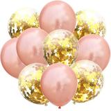 Set 10 Baloane Teno®, Confeti, pentru Petreceri/Aniversari/Evenimente, o singura dimensiune, 2 culori, latex, auriu/rose gold