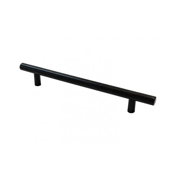 Maner metalic cilindric pentru mobilier, model FI 12, stil modern/minimalist, distanta dintre gauri 128 mm, finisaj negru mat