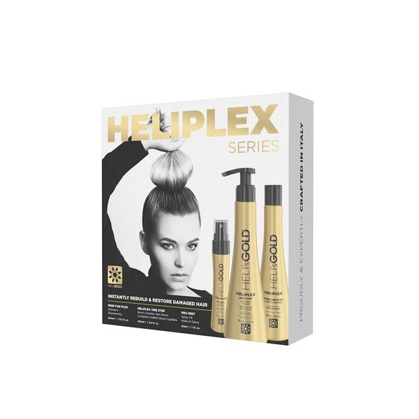 Kit Tratament de Par - Heli&#039;s Gold Heliplex Series Intro Kit: Sampon Prep for Plex 300 ml + Ser One Step Bond Complex 250 ml + Ulei Spray Pro Mist 30 ml