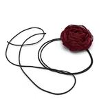 Colier choker floare trandafir din voal culoarea grena bordo cu snur negru, Fantasy, Corizmi